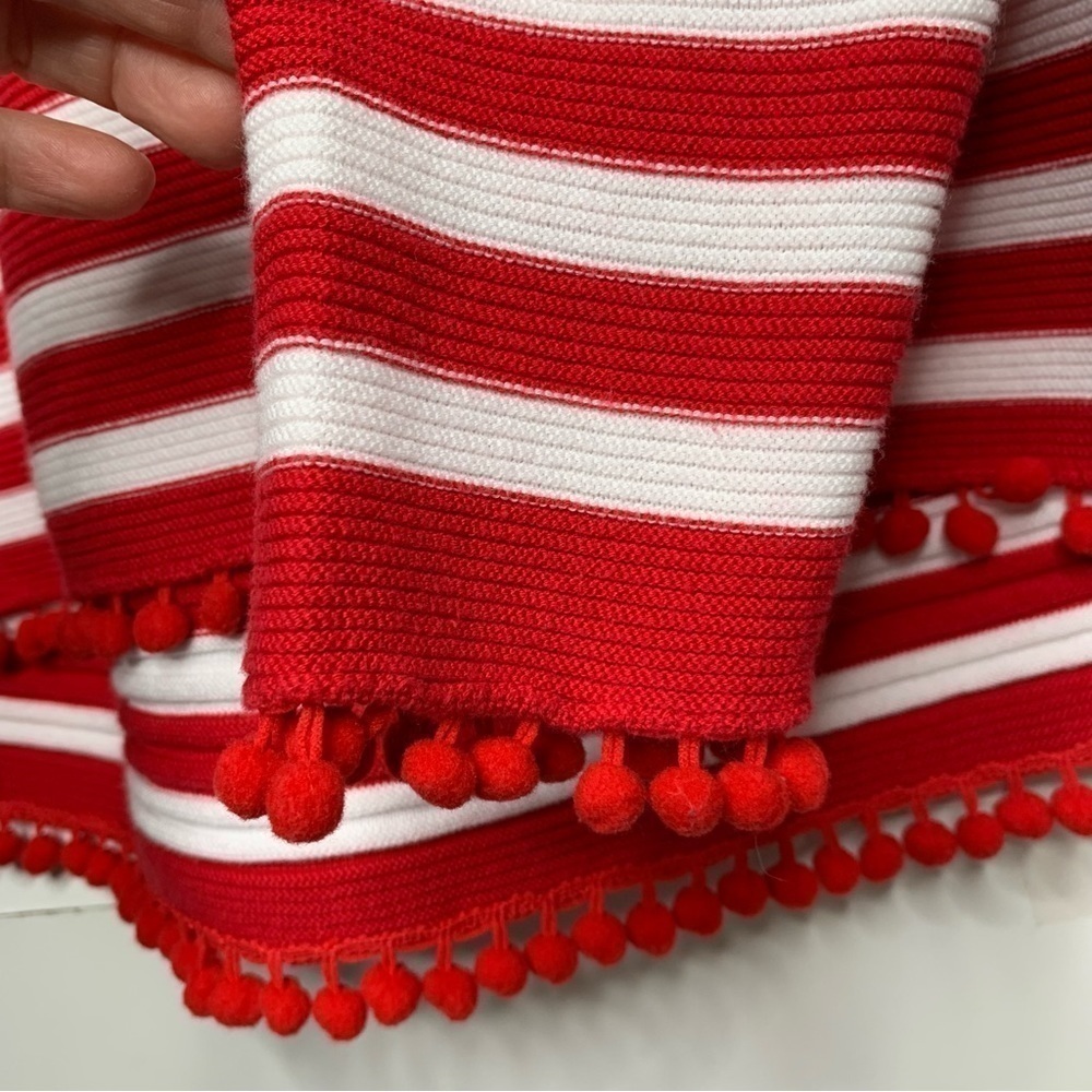 Soft Surroundings Vista Pom Pom Pullover Sweater XL Petite Red White Stripe - Picture 5 of 7